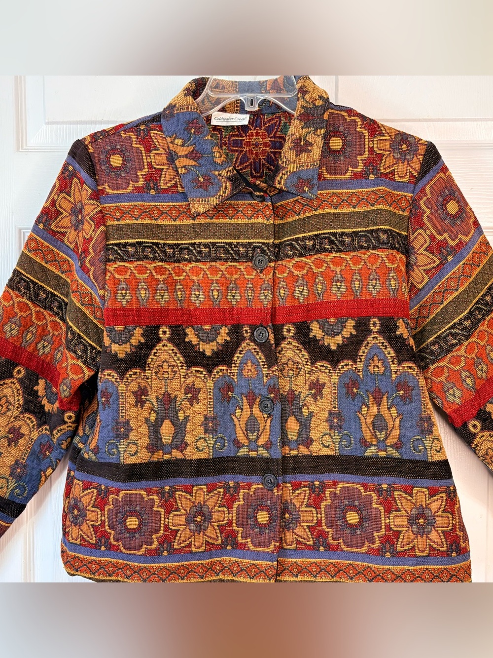 COLDWATER CREEK Bohemian Chenille Tapestry Cropped Jacket Blazer Size Large